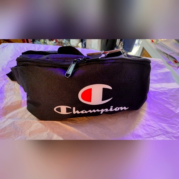 10x4.5x2.5 NWT CHAMPION Black Belt Bag/Fanny Pack Blue Interior, Adj Strap - Picture 1 of 15